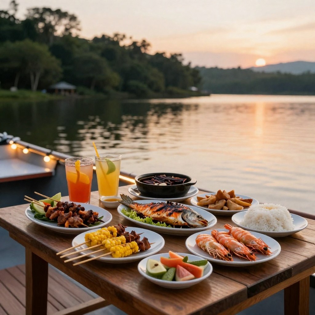 BBQ dinner prepared on the houseboat