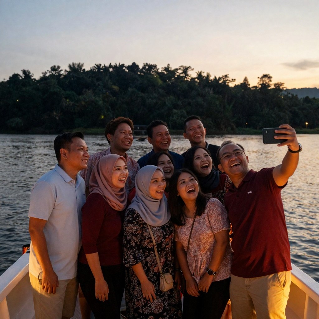 Group enjoying their houseboat trip
