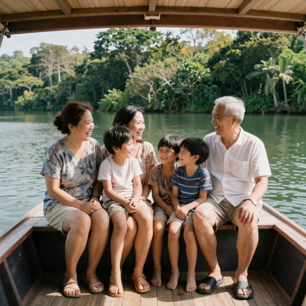 Family spending time together on the houseboat