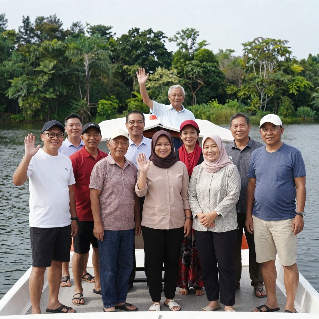 Group of visitors on a houseboat nature tour